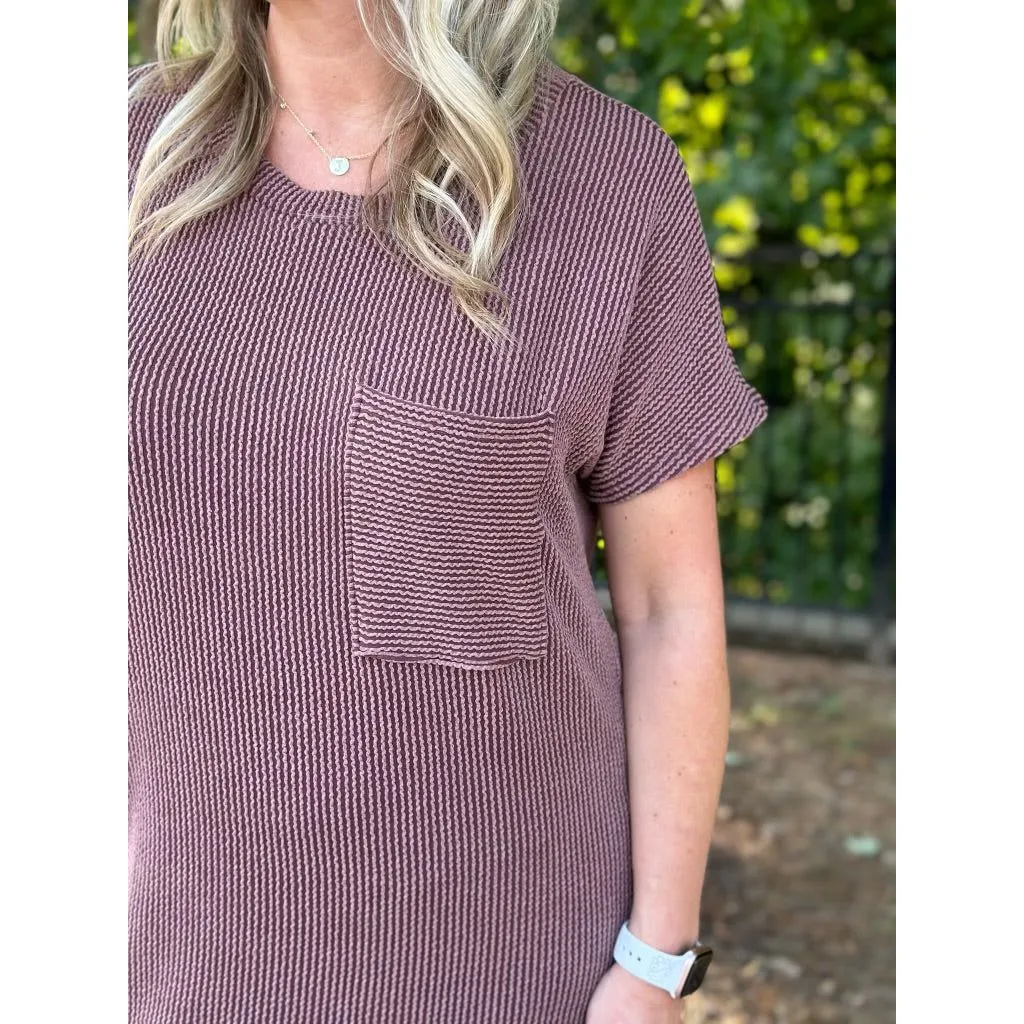 Aurora Ribbed Round Neck Dress - Chocolate -  FINAL SALE