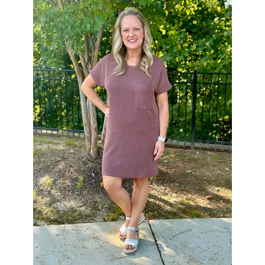 Aurora Ribbed Round Neck Dress - Chocolate -  FINAL SALE