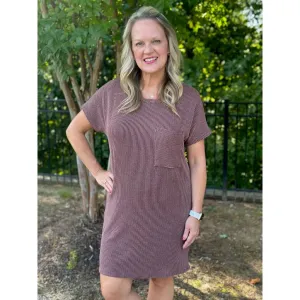 Aurora Ribbed Round Neck Dress - Chocolate -  FINAL SALE