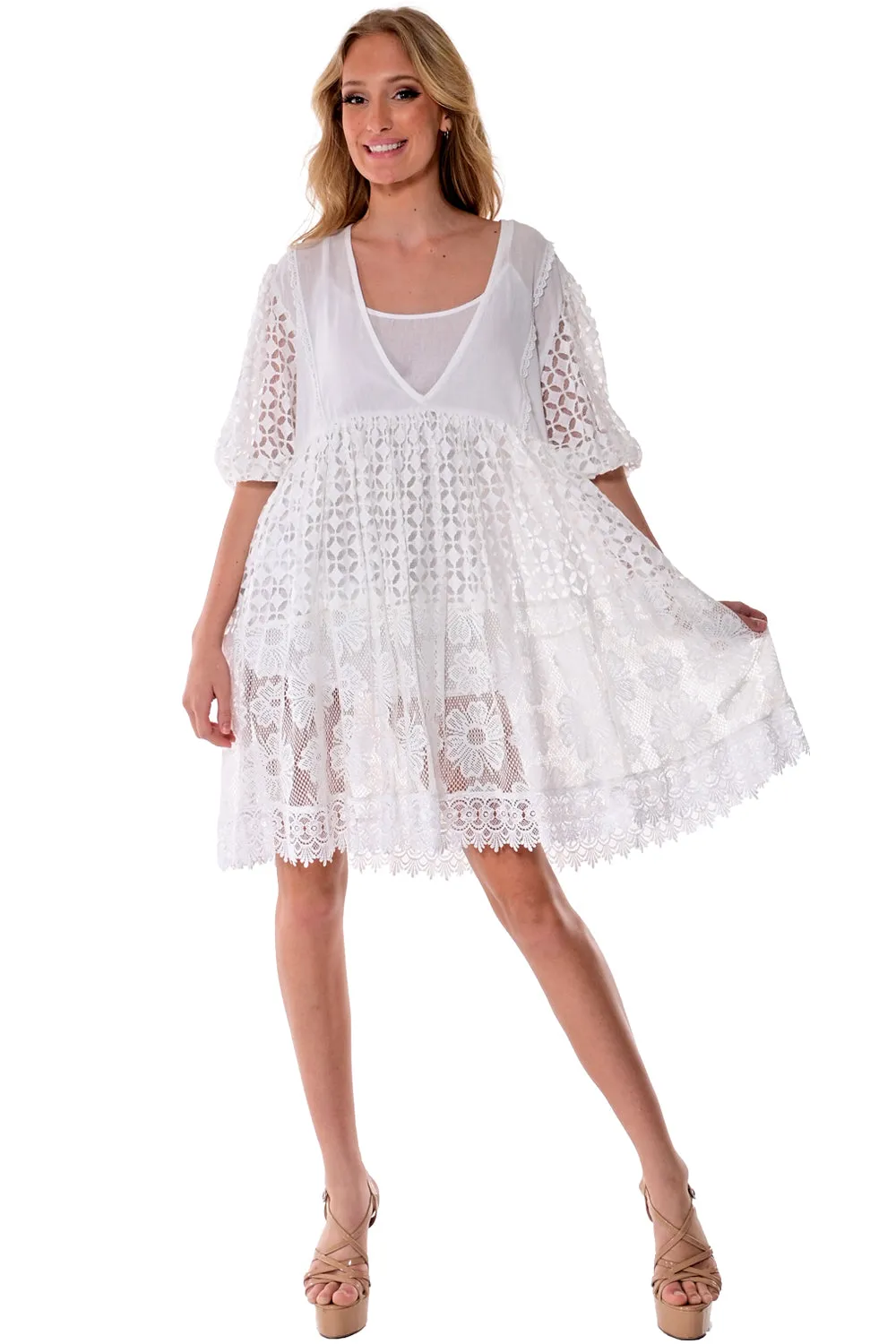 AZUCAR LADIES 3/4 SLEEVES MINI DRESS - BEACH WEAR - IN (2) COLORS - LCD1736