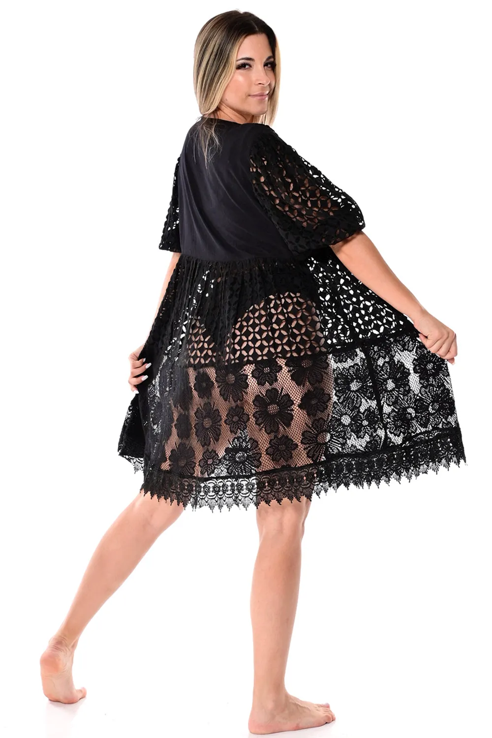 AZUCAR LADIES 3/4 SLEEVES MINI DRESS - BEACH WEAR - IN (2) COLORS - LCD1736