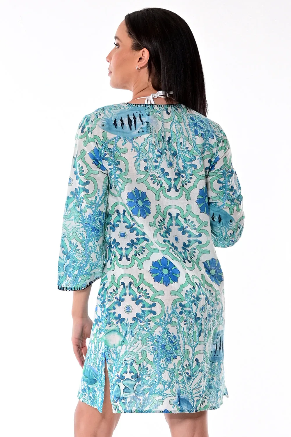AZUCAR LADIES PRINTED TUNIC WITH TASSEL 100% COTTON - BEACH WEAR - LCT1762