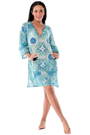 AZUCAR LADIES PRINTED TUNIC WITH TASSEL 100% COTTON - BEACH WEAR - LCT1762