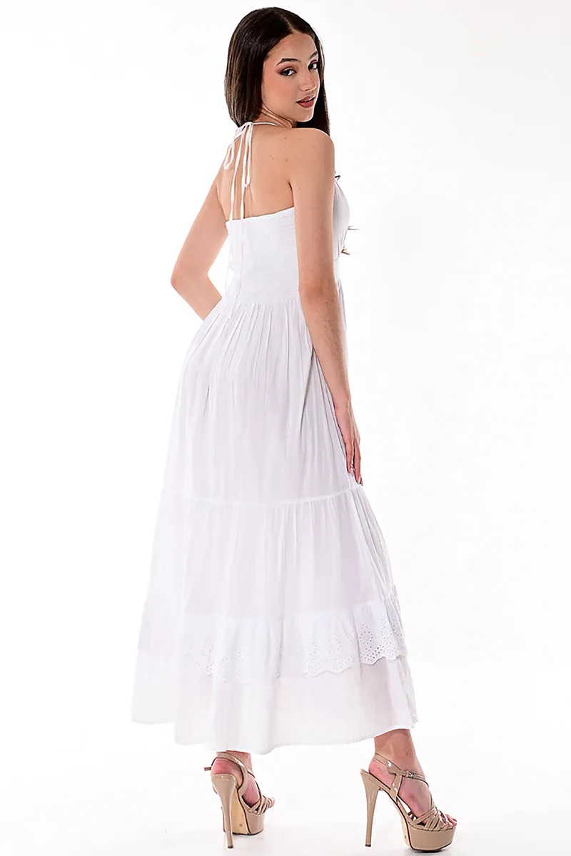 AZUCAR LADIES SLEEVELESS LONG DRESS 100% COTTON -WHITE BEACH WEAR -LCD1714