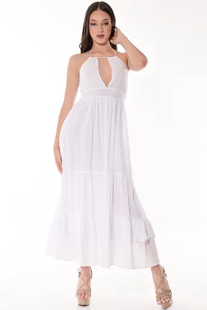 AZUCAR LADIES SLEEVELESS LONG DRESS 100% COTTON -WHITE BEACH WEAR -LCD1714