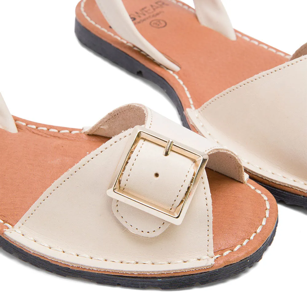 Beige Leather Espadrilles with Buckle Strap