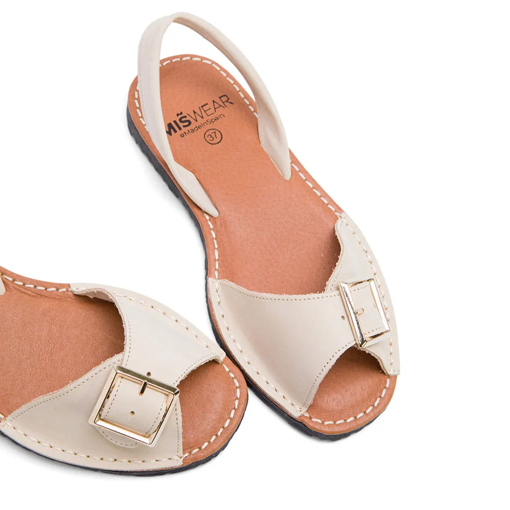 Beige Leather Espadrilles with Buckle Strap