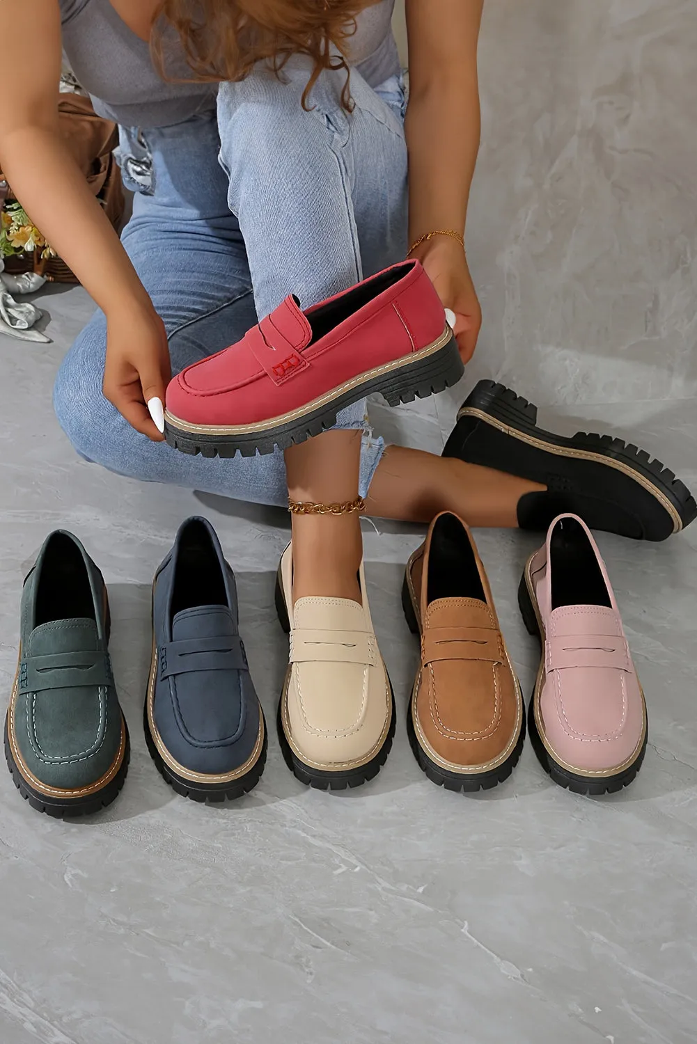 Black Contrast Color Platform Loafers