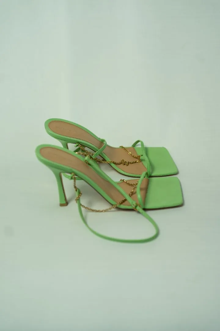 Bottega Veneta Green Leather Stretch Square Ankle Strap Sandals, 41