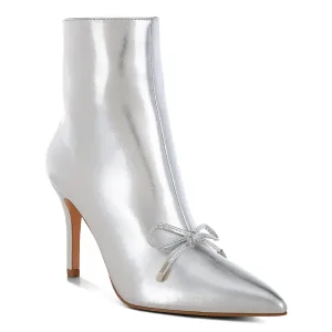 Bow Detail Metalic High Ankle Boots