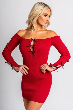 Bow off shoulder dress ruby