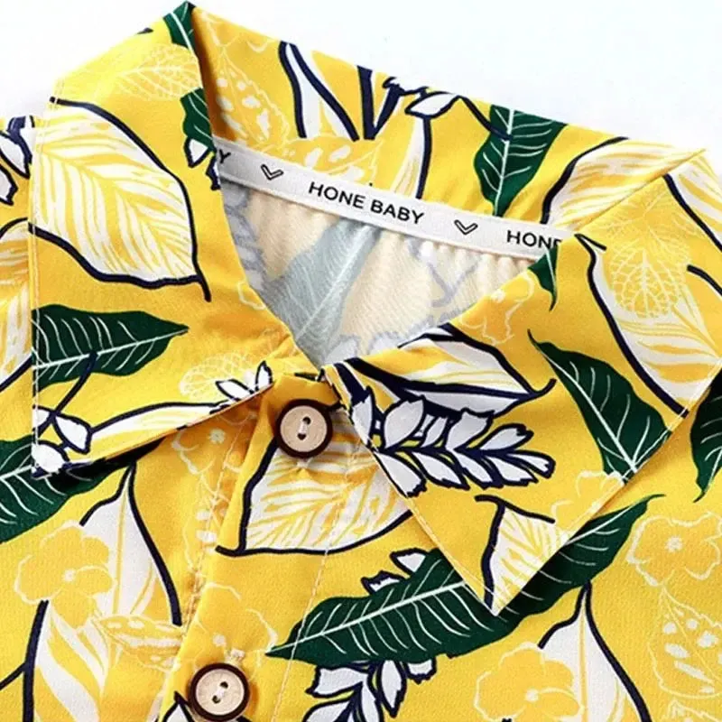 Boys Yellow Printed Shirt And Short Set