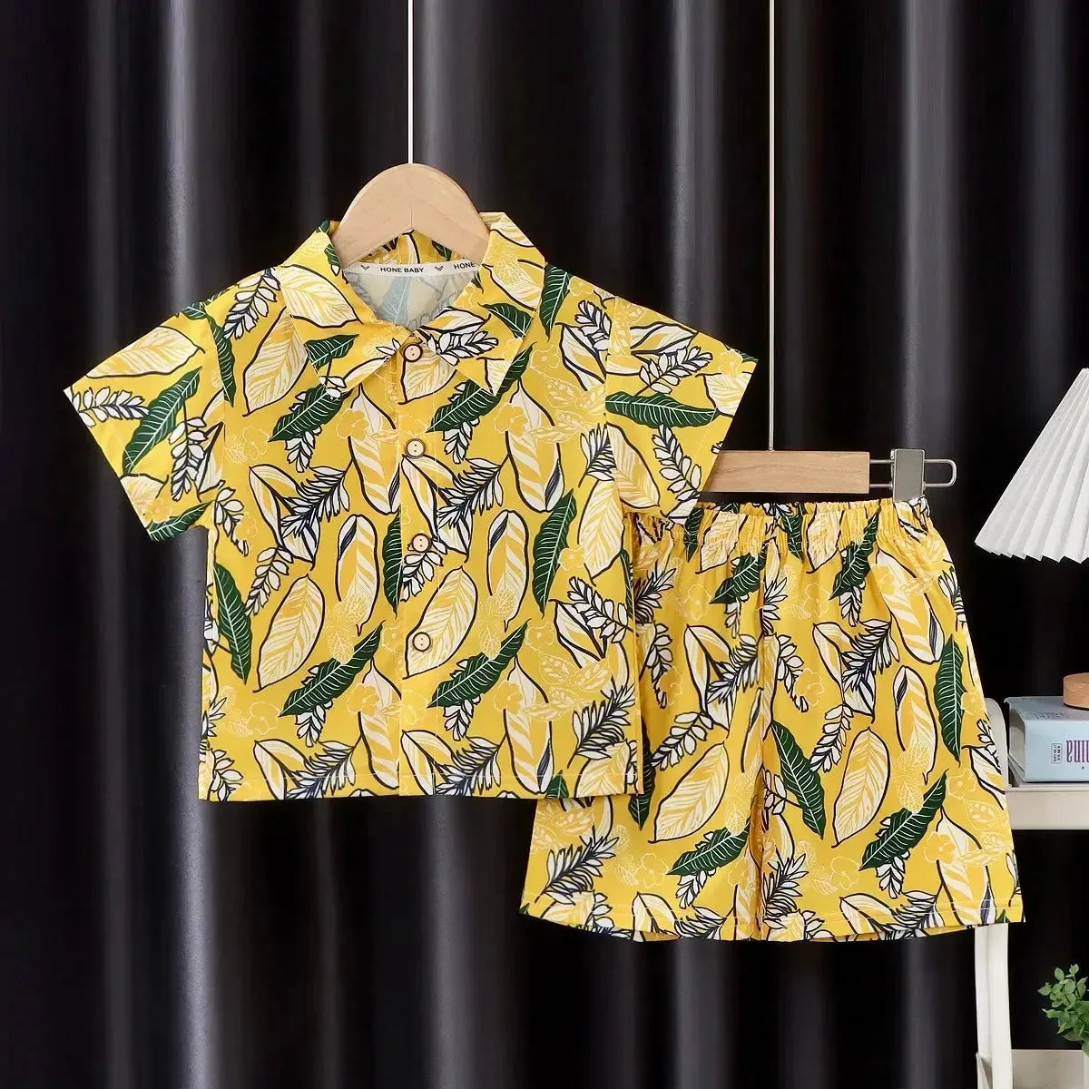 Boys Yellow Printed Shirt And Short Set