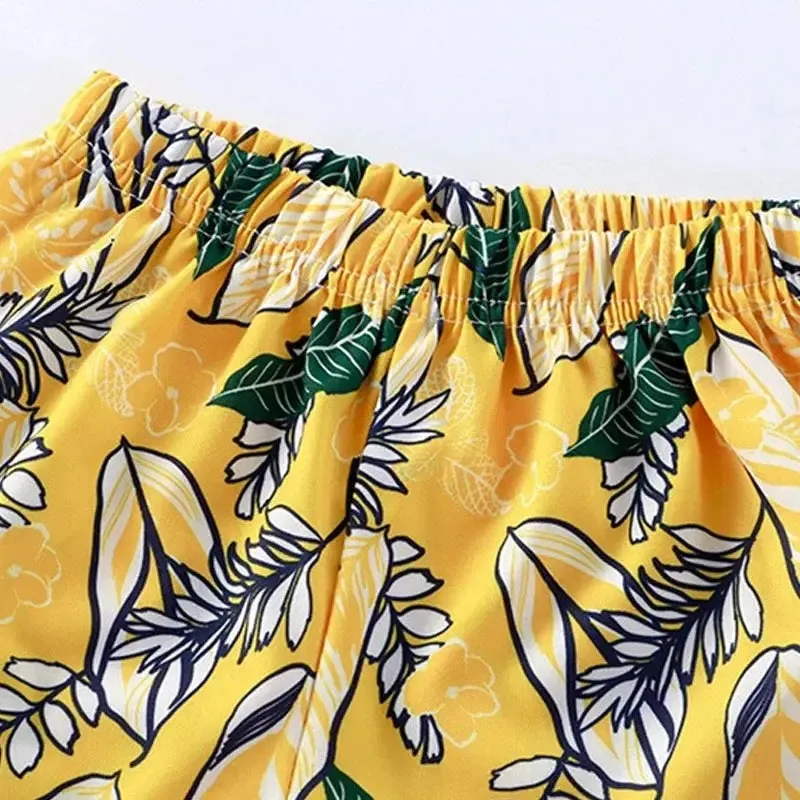 Boys Yellow Printed Shirt And Short Set