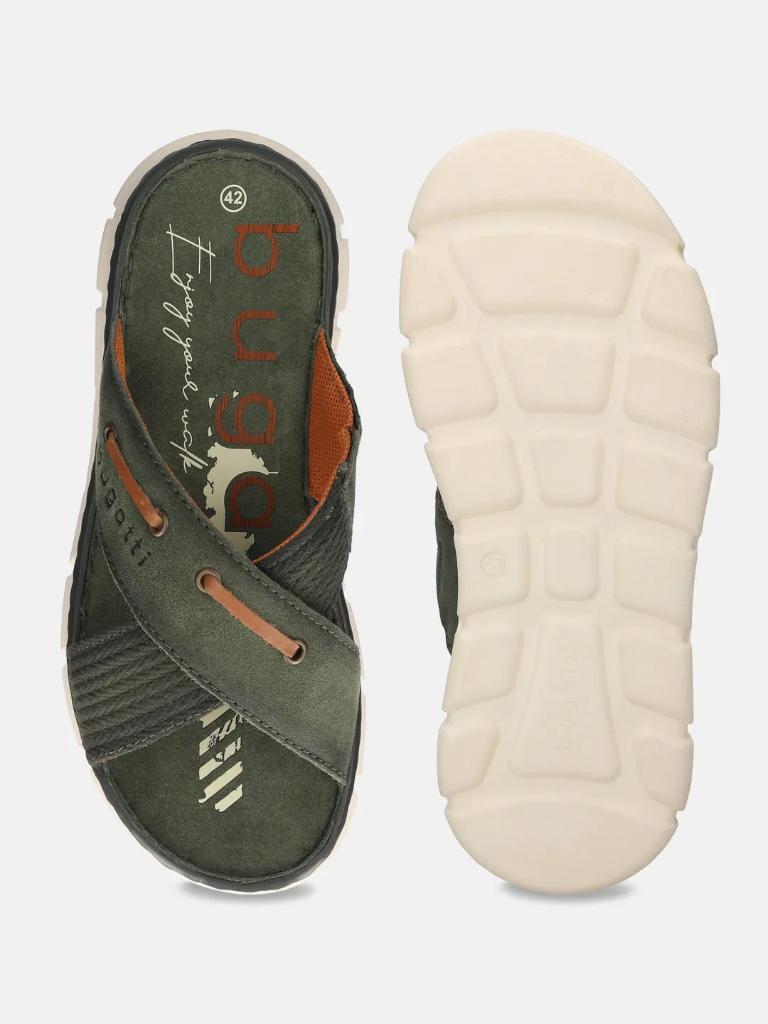 bugatti Dark Green Suede Cross Straps Sandals