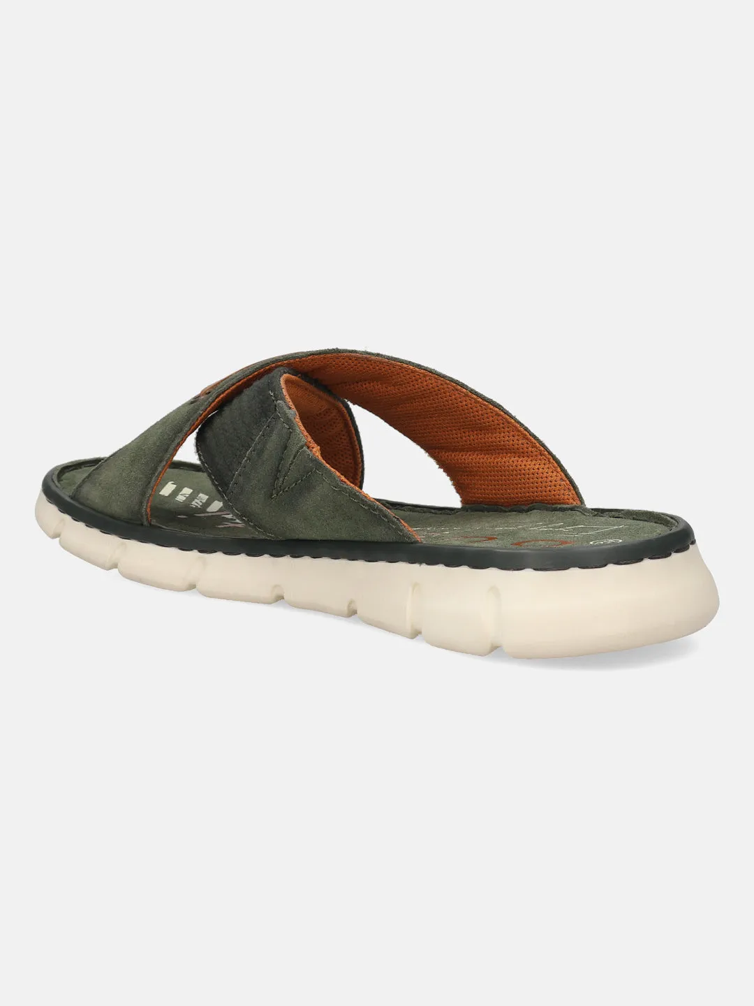bugatti Dark Green Suede Cross Straps Sandals