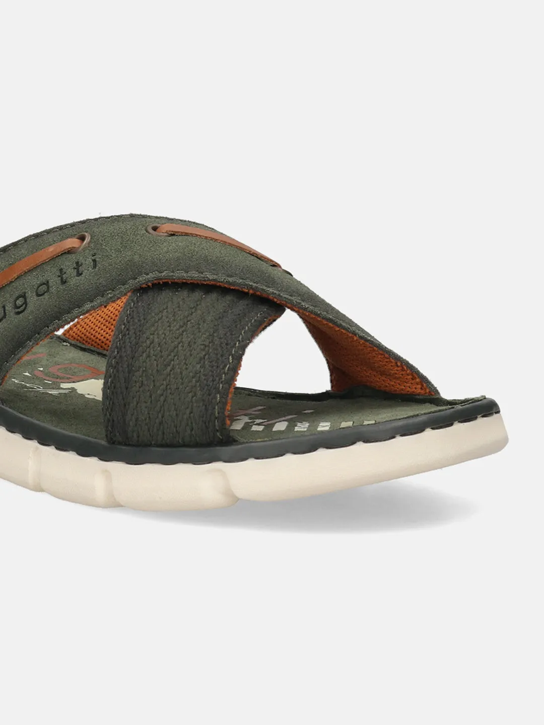 bugatti Dark Green Suede Cross Straps Sandals