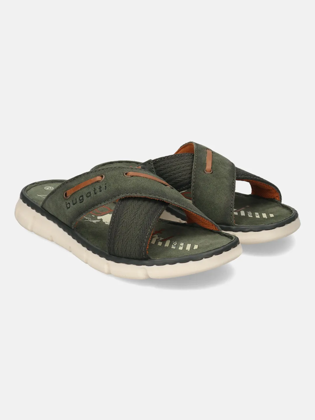 bugatti Dark Green Suede Cross Straps Sandals