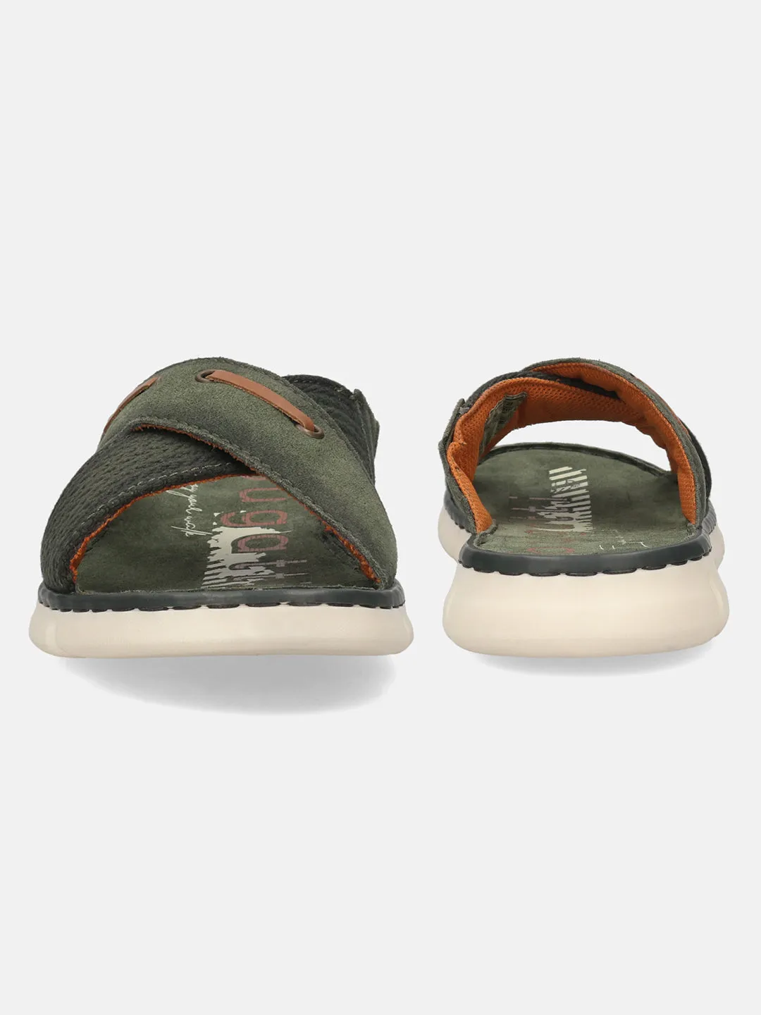 bugatti Dark Green Suede Cross Straps Sandals