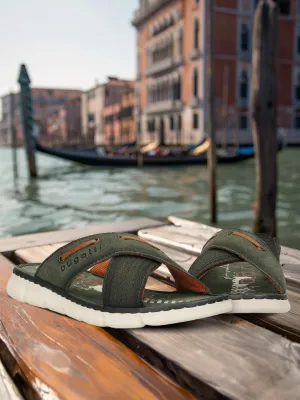 bugatti Dark Green Suede Cross Straps Sandals