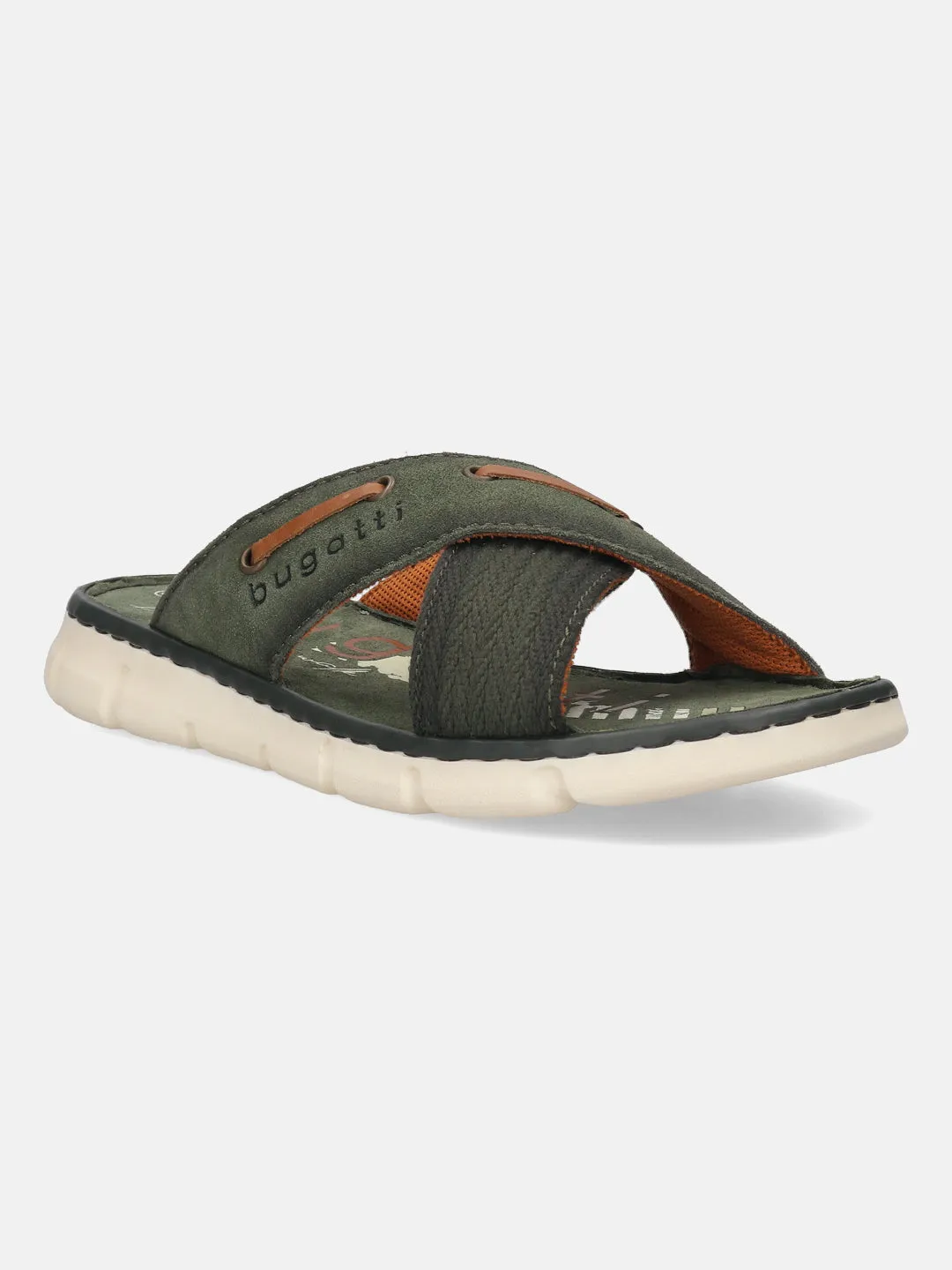 bugatti Dark Green Suede Cross Straps Sandals