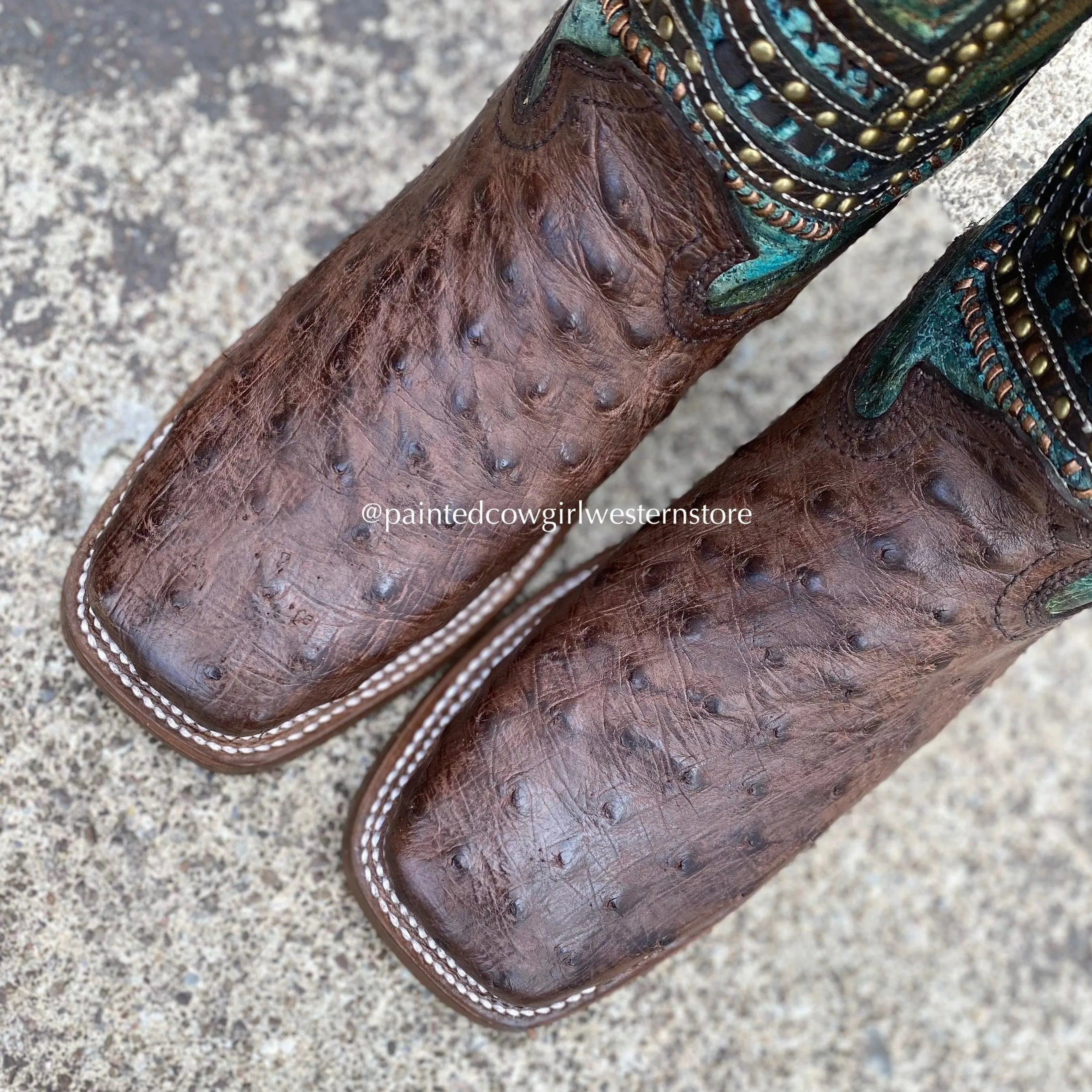 Corral Women's Turquoise Overlay Ostrich Square Toe Cowgirl Boots A4059