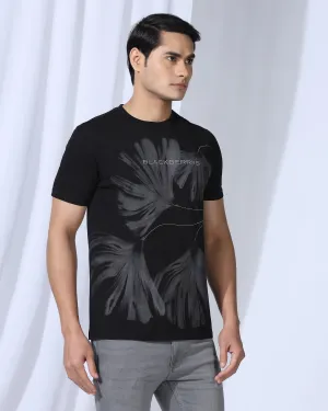 Crew Neck Black Printed T-Shirt - Gingko