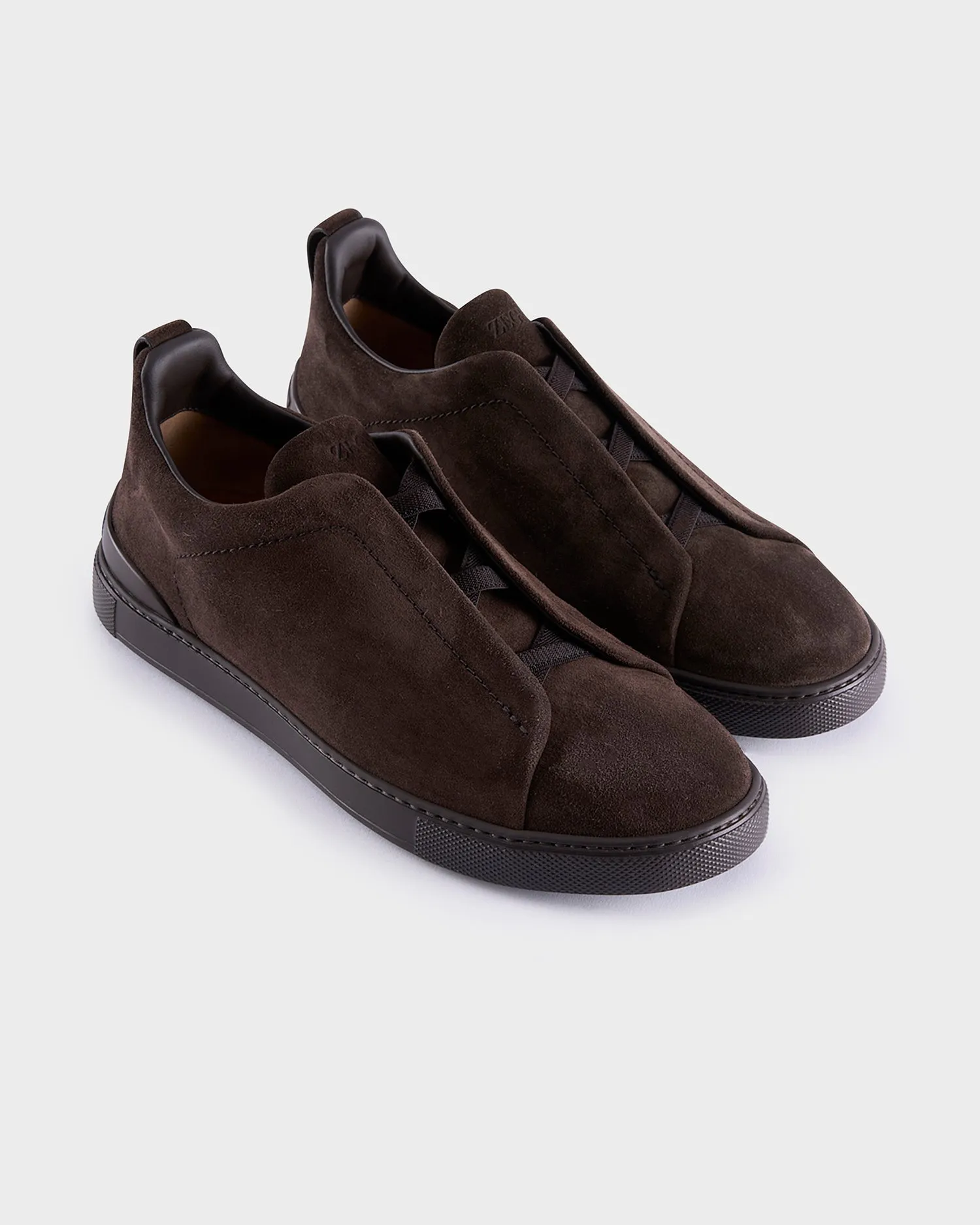 Dark Brown Suede Triple Stitch Sneakers