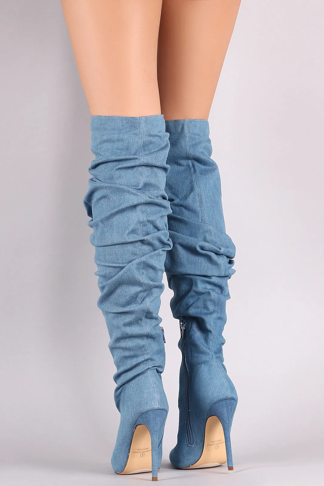 Denim Pointy Toe Slouchy Stiletto Over-The-Knee Boots