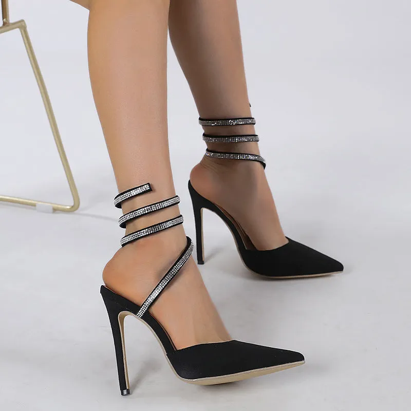 Exquisite Anklet Pointed-Toe Rhinestones High Heel Sandals