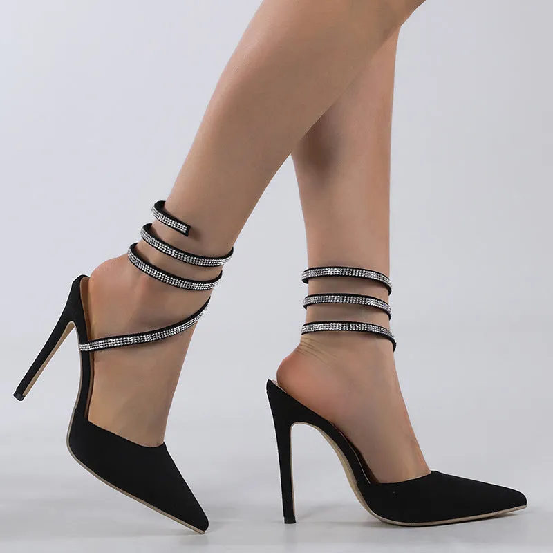 Exquisite Anklet Pointed-Toe Rhinestones High Heel Sandals