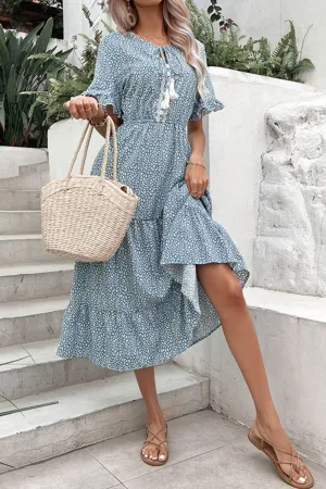 Free And Easy Tassel Tie Tiered Midi Dress