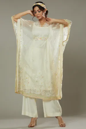 French Vanilla Candy Applique And Hand Ebroidered Kaftaan Set