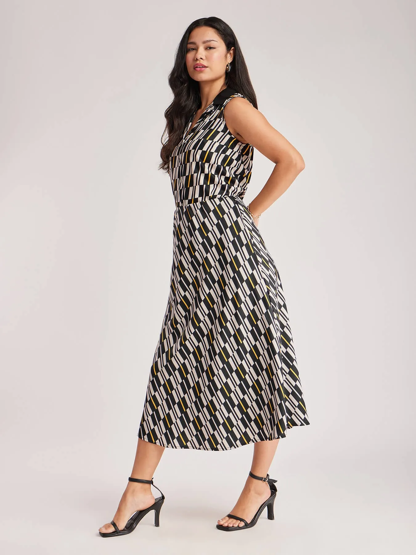 Geometric Print Top And Skirt Coord - Black And Off White