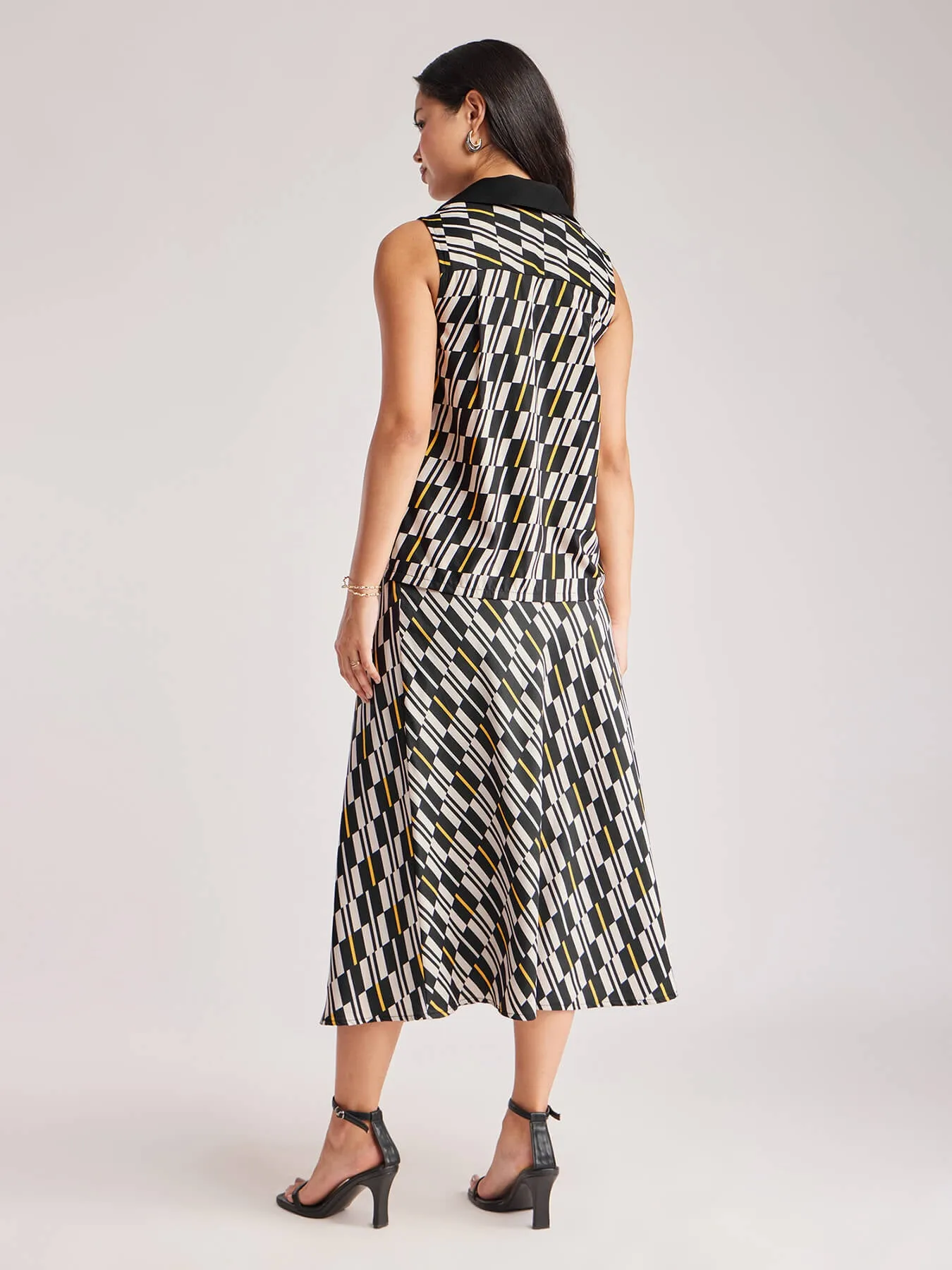 Geometric Print Top And Skirt Coord - Black And Off White