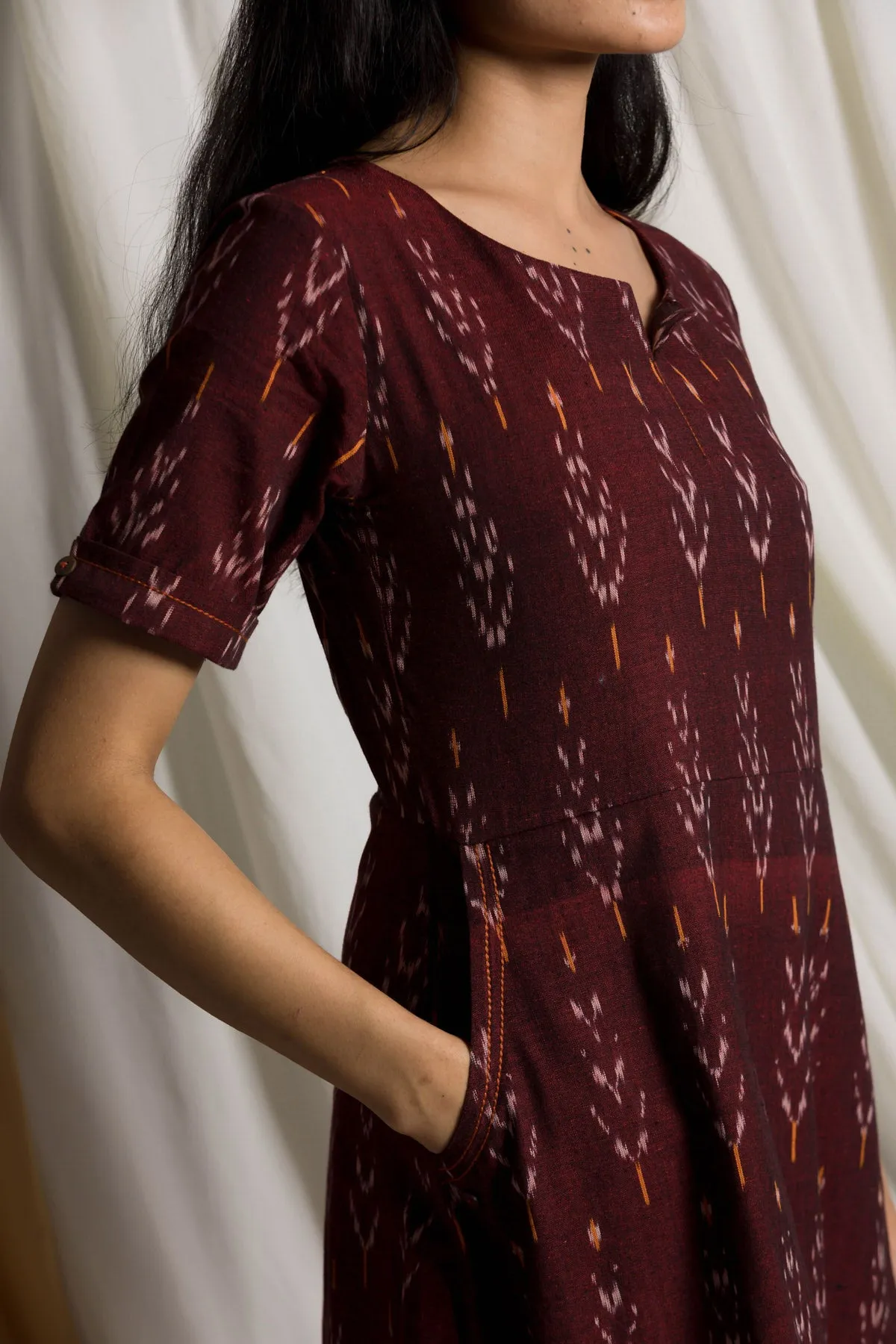 Giana Handloom Ikat Shift Dress - Maroon