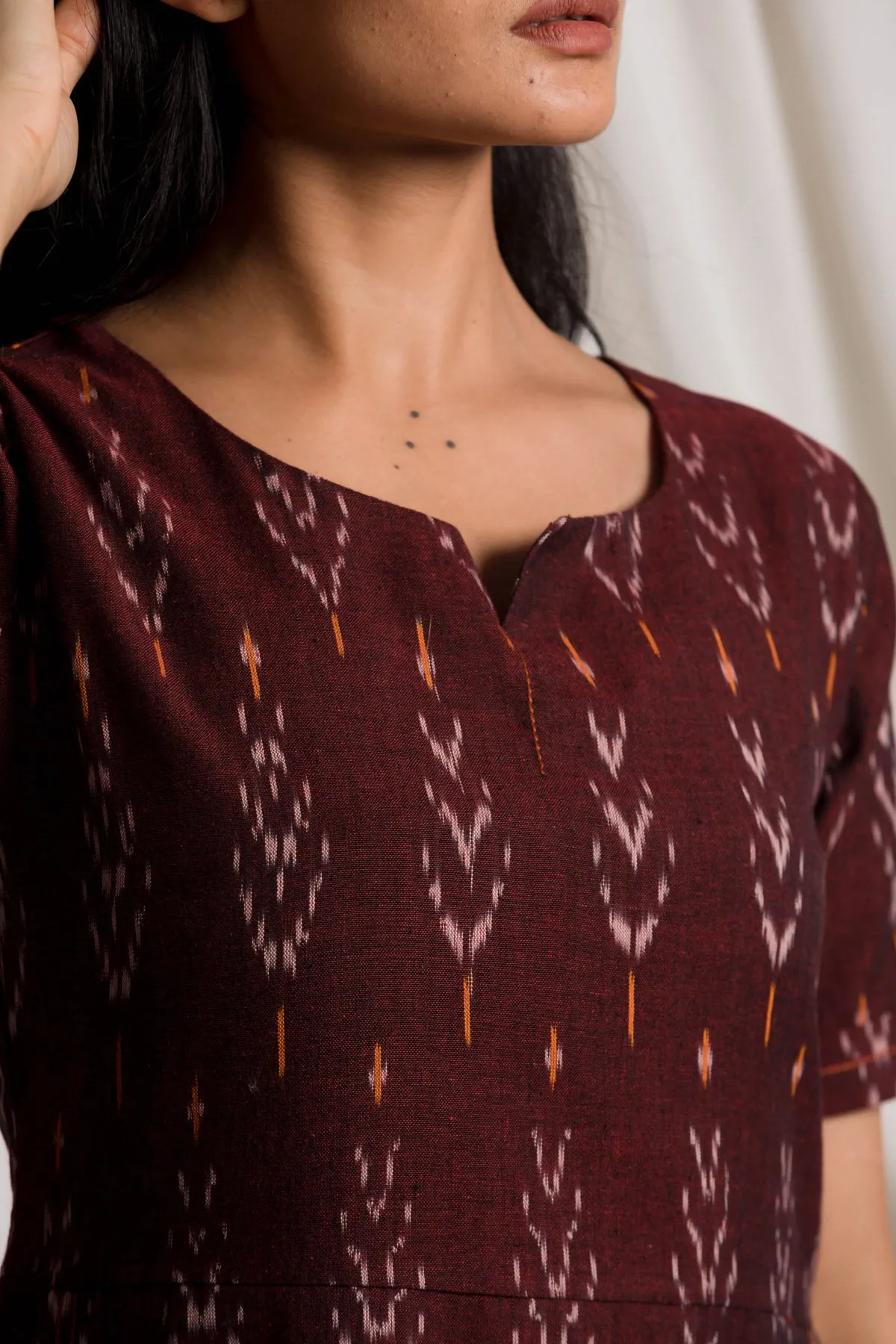 Giana Handloom Ikat Shift Dress - Maroon
