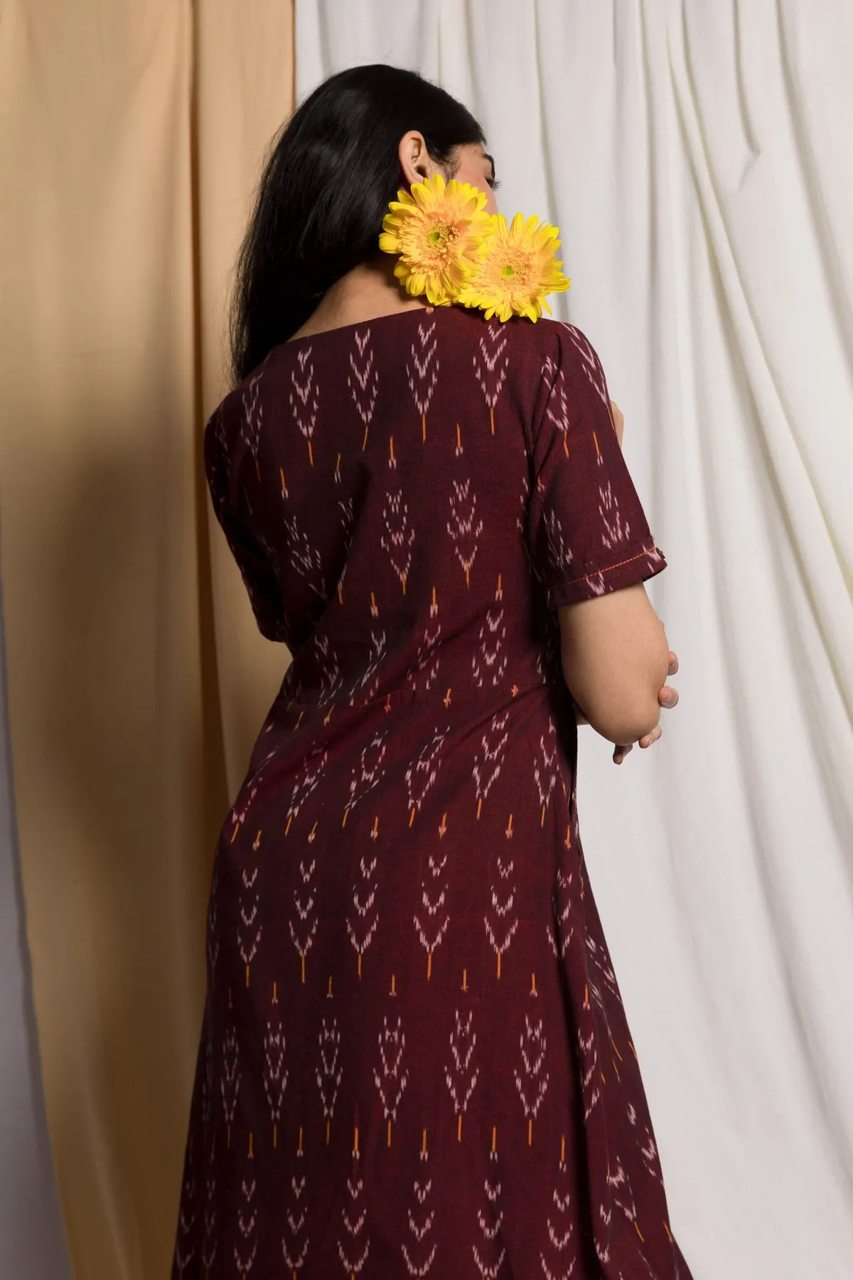 Giana Handloom Ikat Shift Dress - Maroon