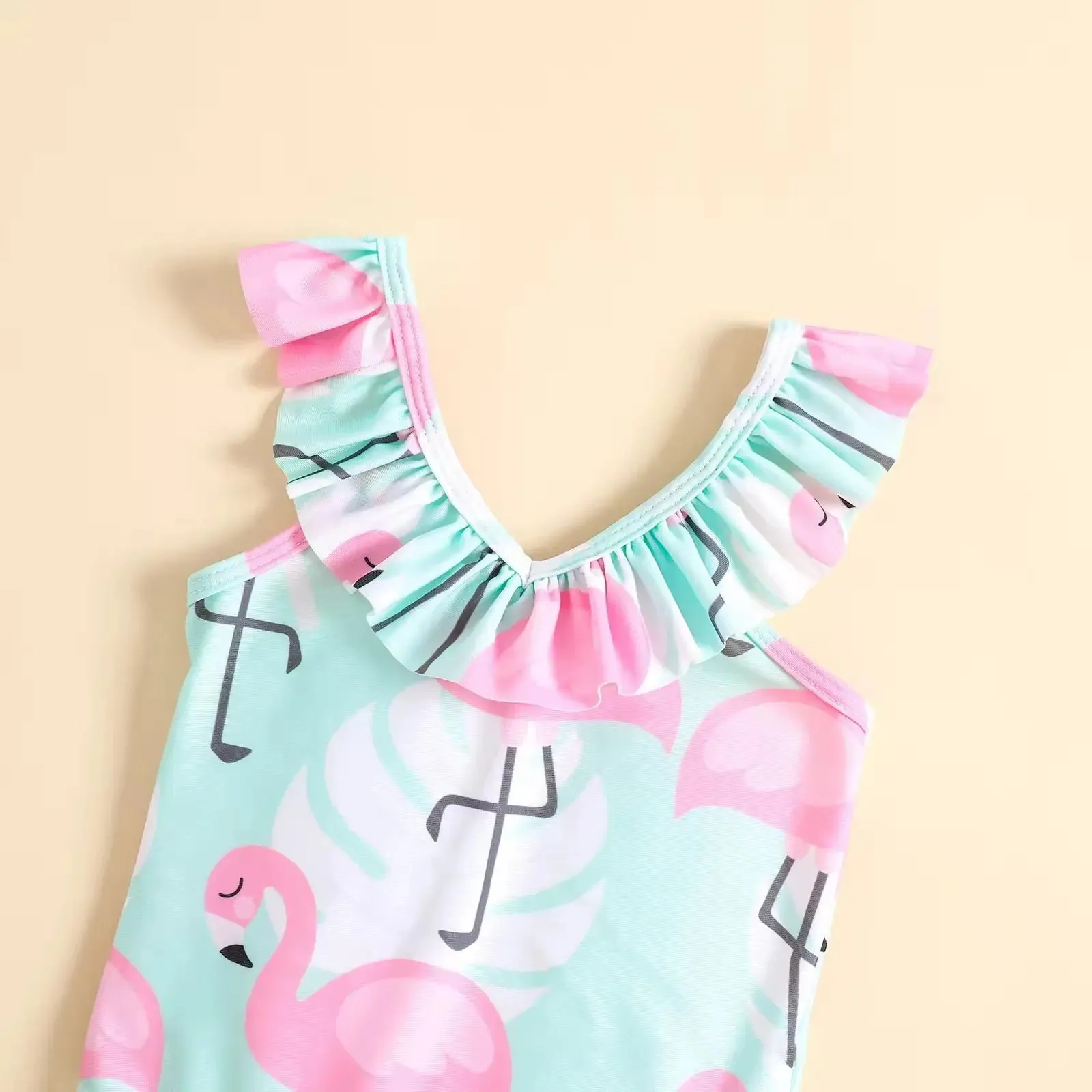 Girls Pink Printed Swimsuit