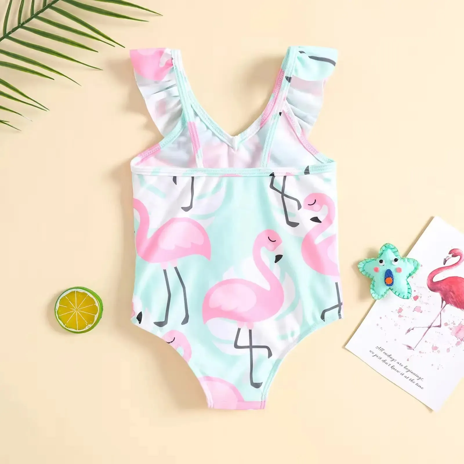 Girls Pink Printed Swimsuit