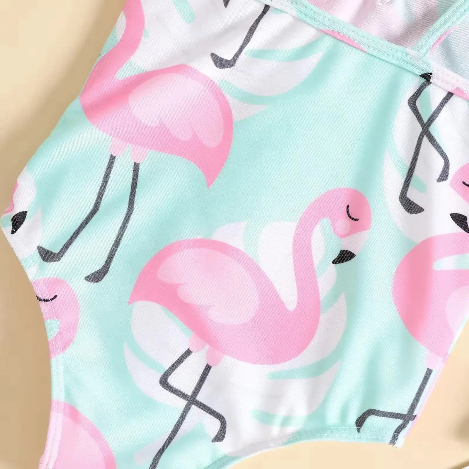 Girls Pink Printed Swimsuit