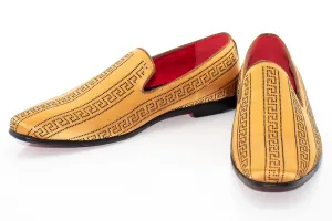 Gold with Black Meander Rhinestone Striping Dress Loafers