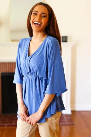 Haptics Easy To Love Blue Babydoll Dolman Modal V Neck Top