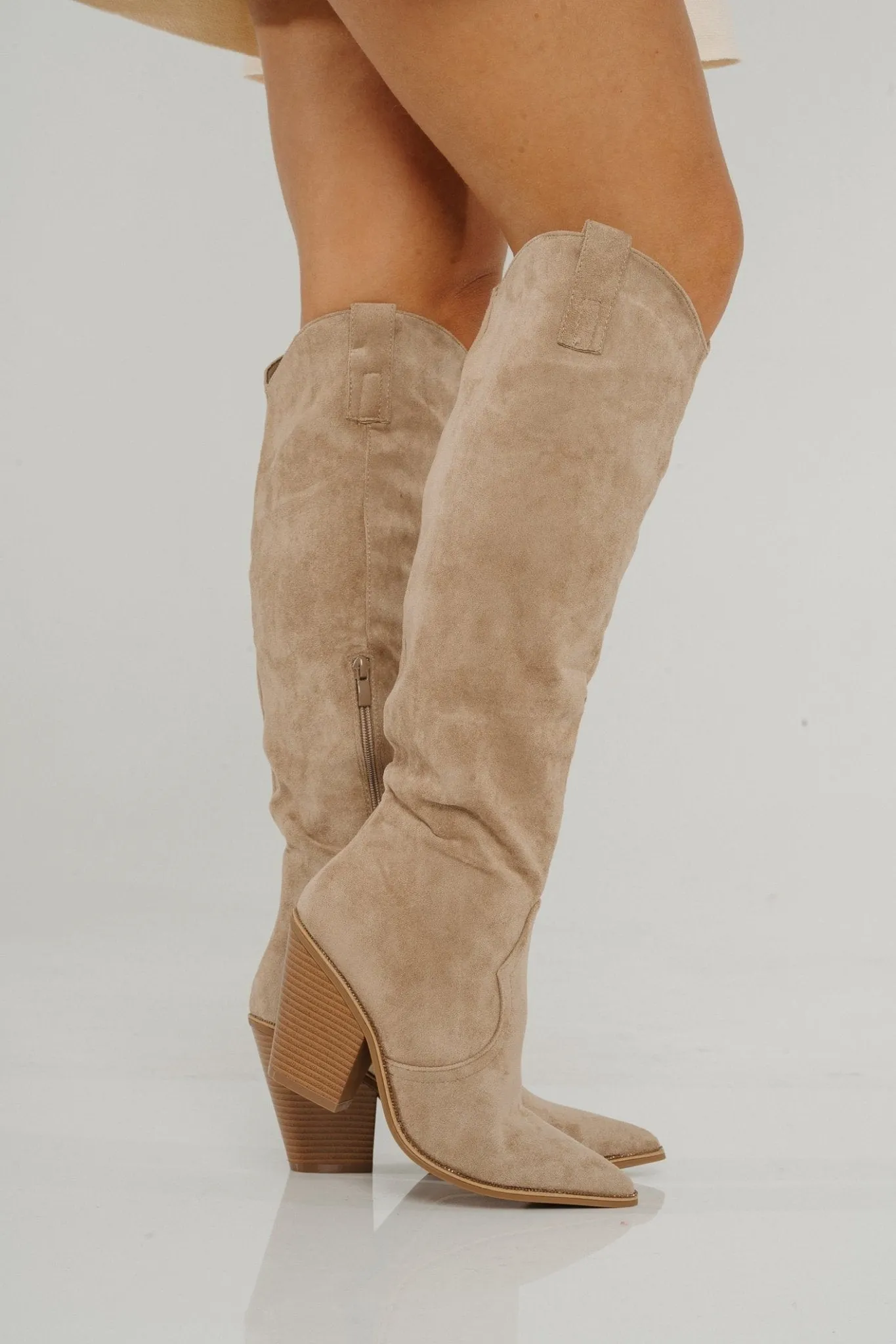 Izzy Faux Suede Western Boot In Neutral