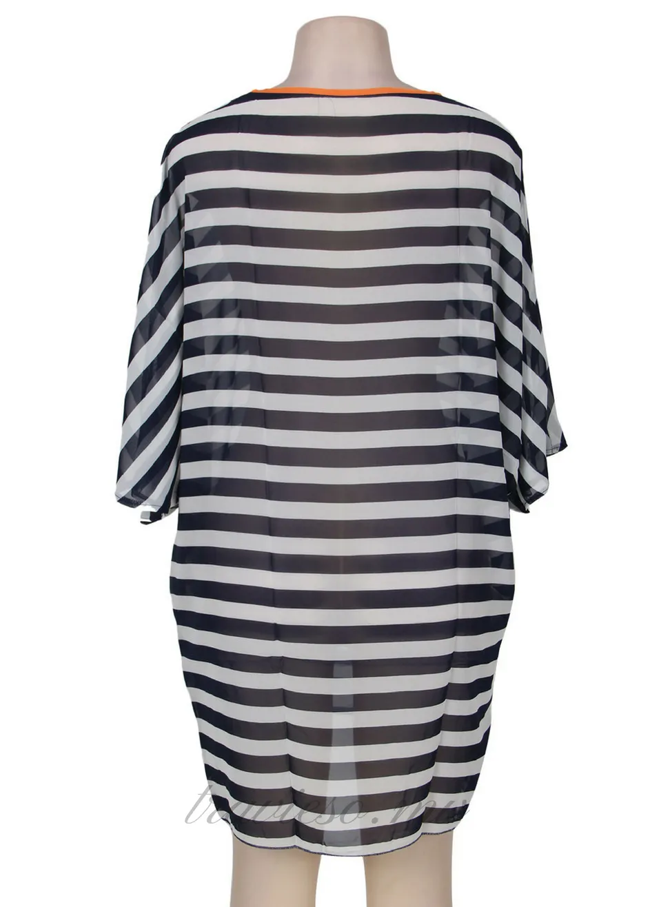 Kimono Sleeve Chiffon Striped Beachwear