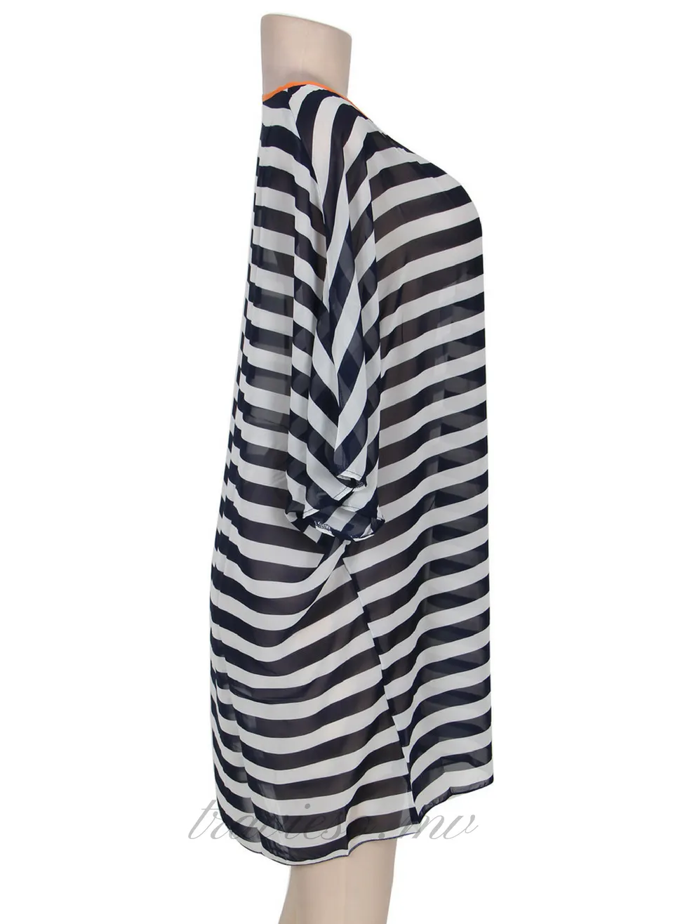 Kimono Sleeve Chiffon Striped Beachwear