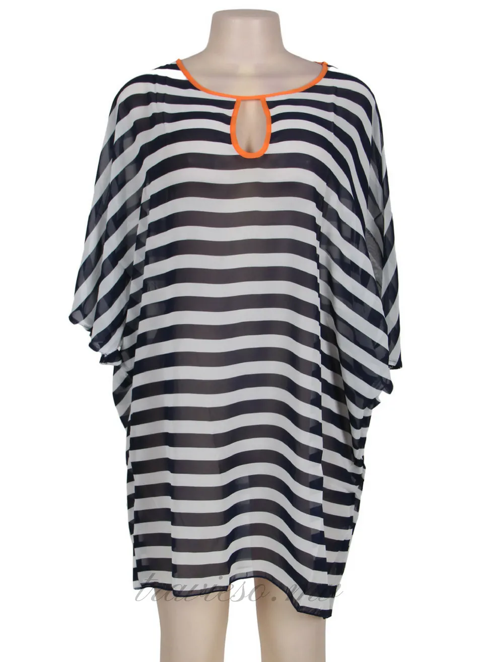 Kimono Sleeve Chiffon Striped Beachwear