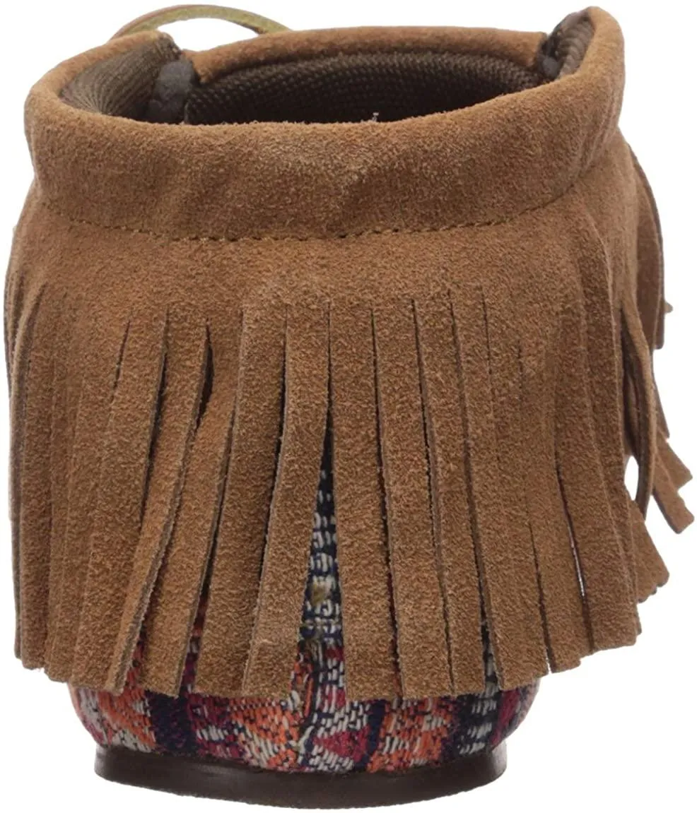 Lamo Women's Ava Chestnut Multi Size 6 Moccasin Style with Fringe Ankle Boot