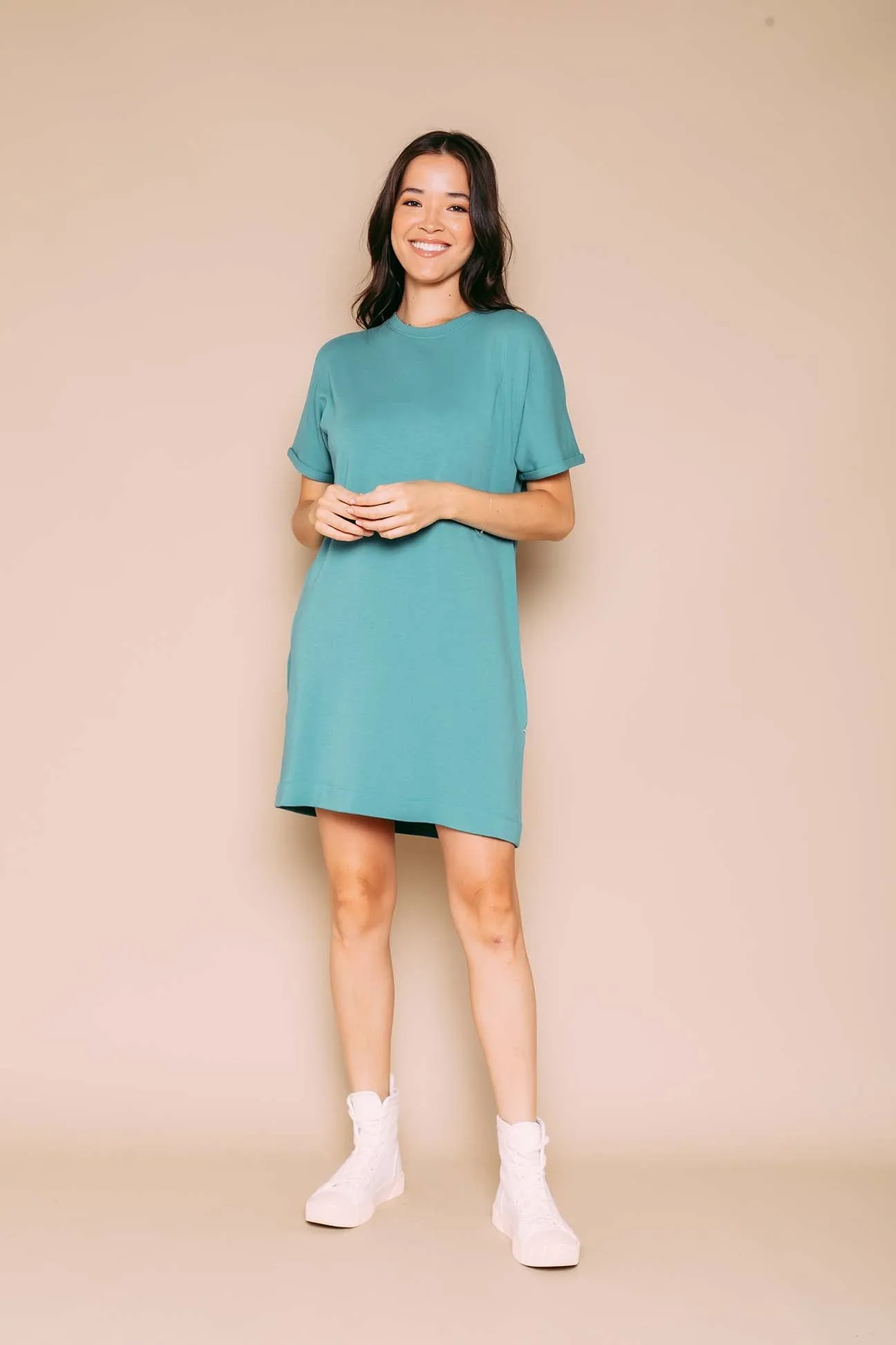 Laney - Roll Cuff Supersoft Sweatfleece Dress