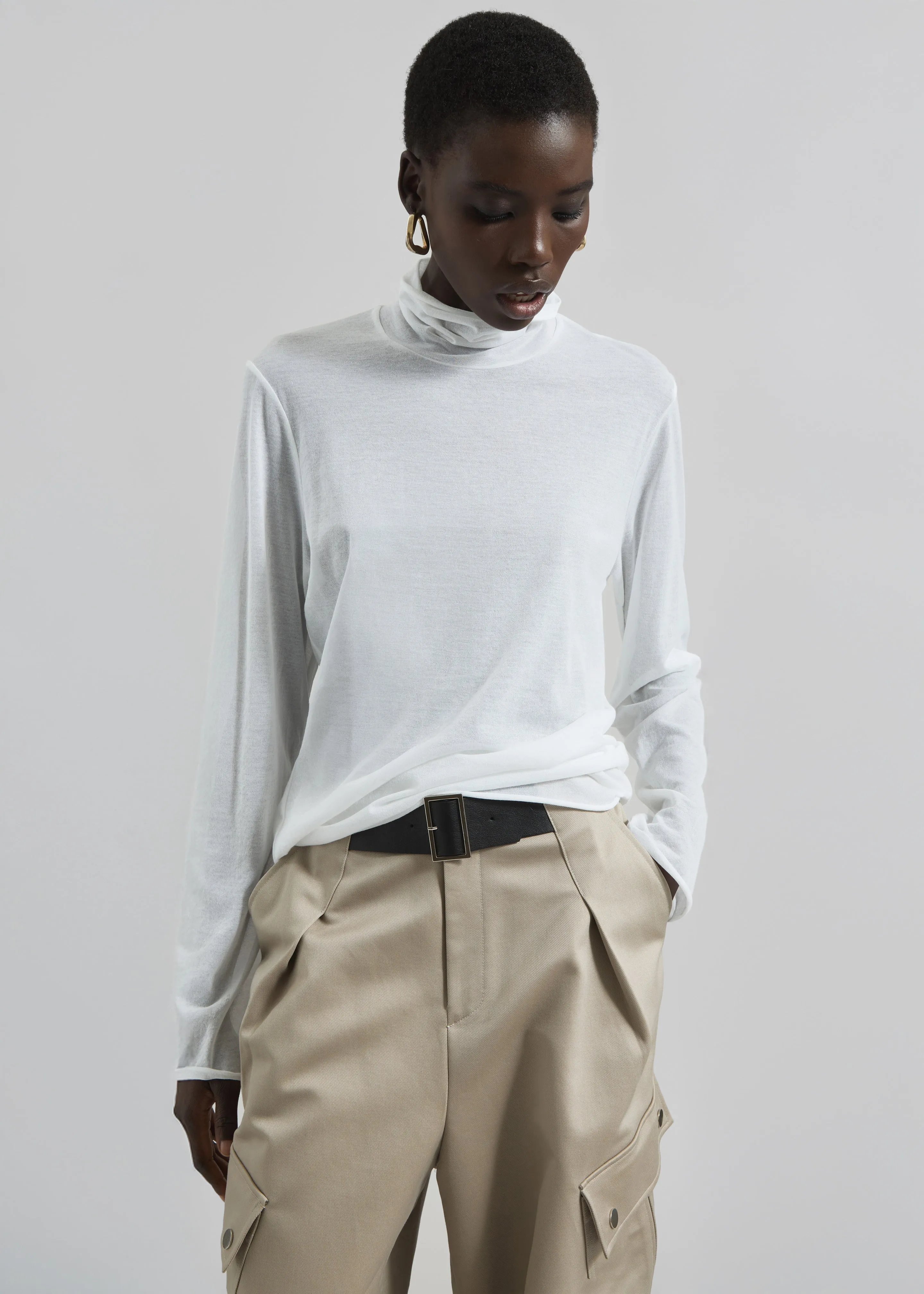 Matin Fine Cotton Knit Turtleneck - White